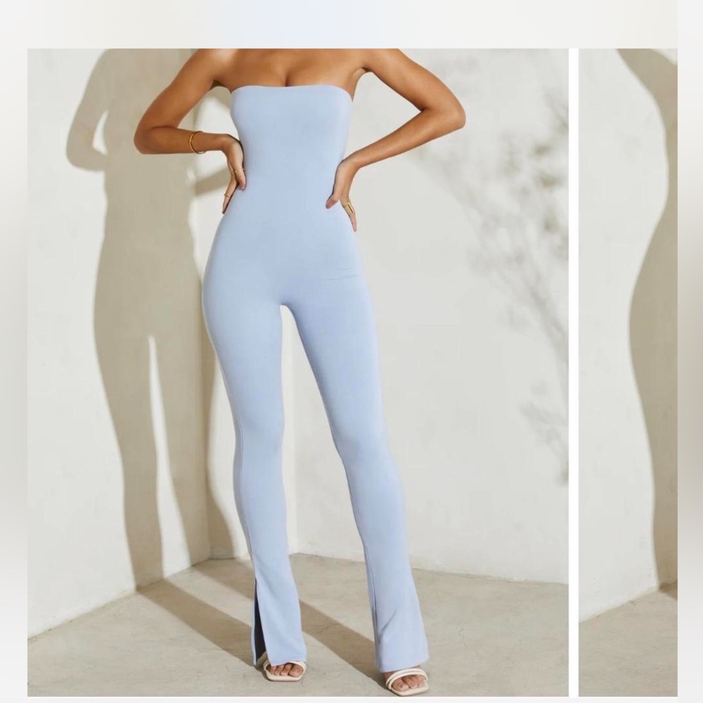 Oh Polly Strapless Jumpsuit in Light Blue